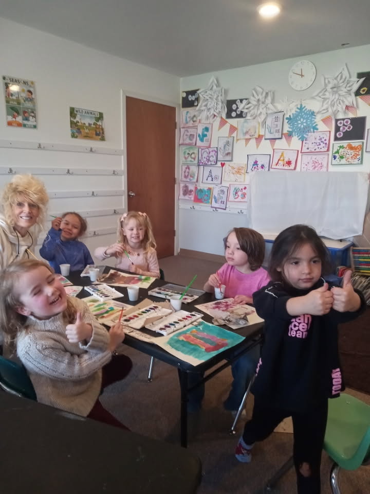 Students in a decorated classroom